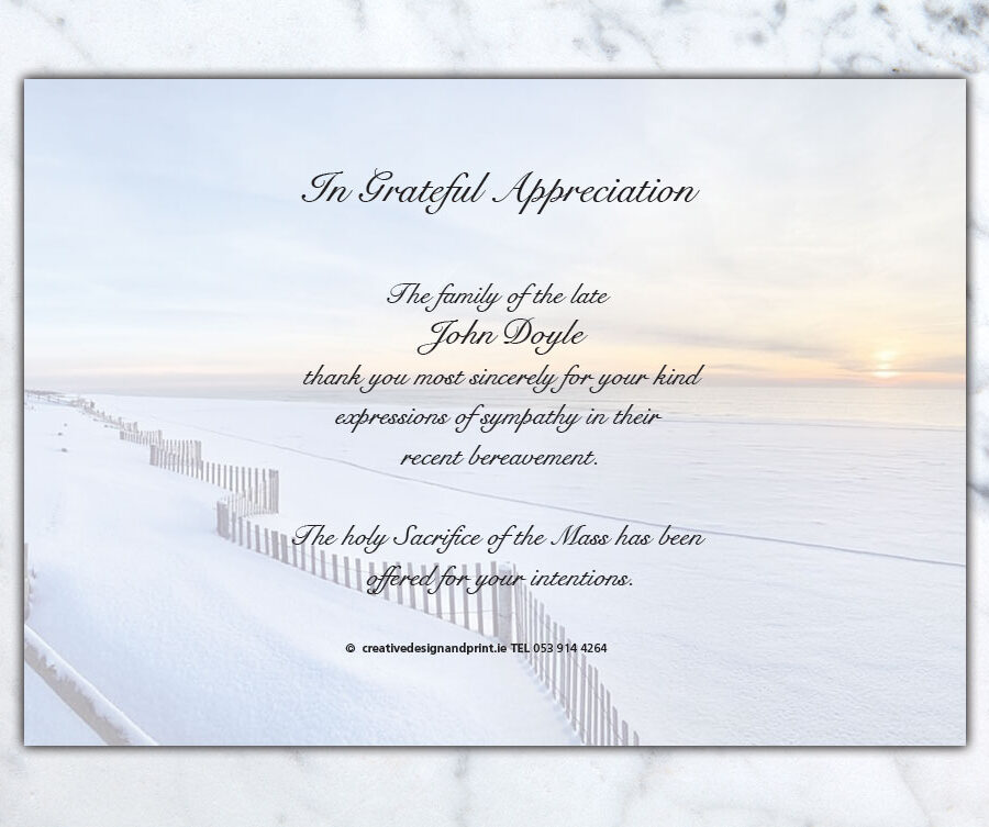 snowy beach acknowledgement cards