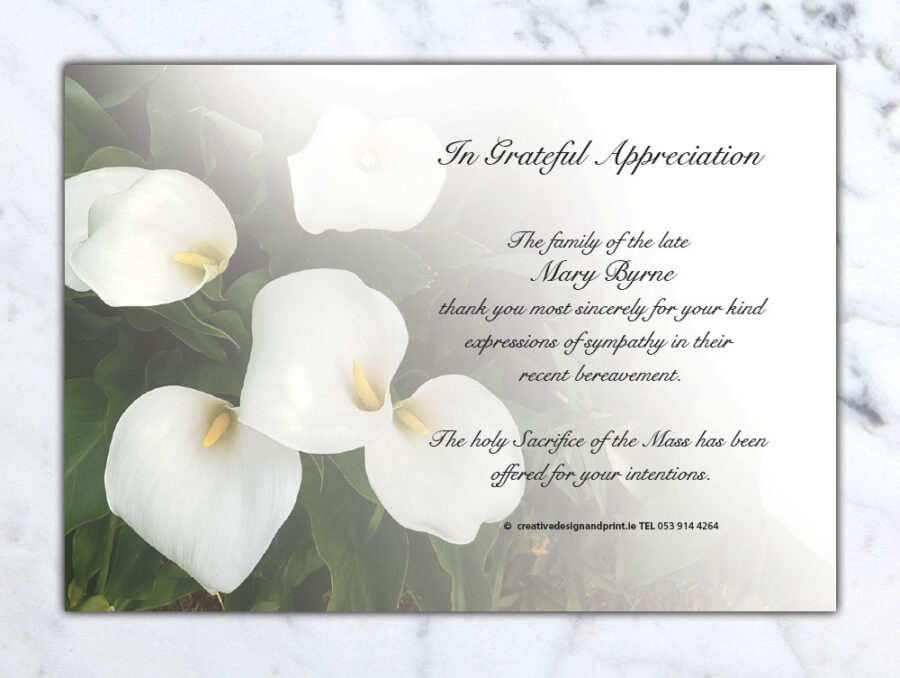 funeral lilies acknowledgement cards