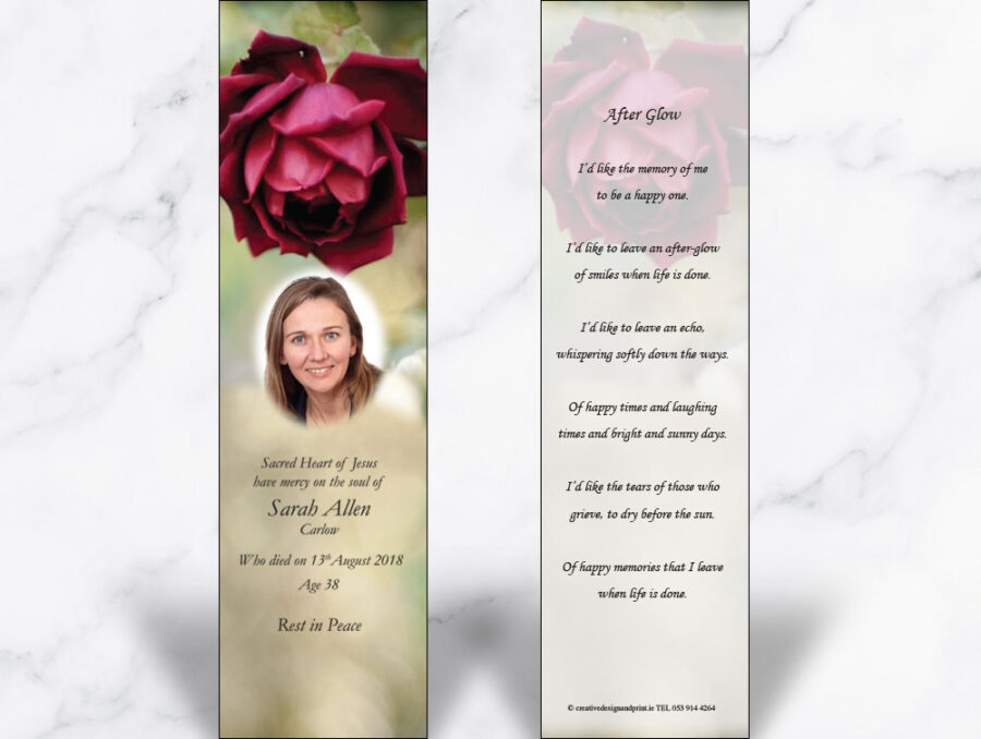 red rose memorial bookmarks