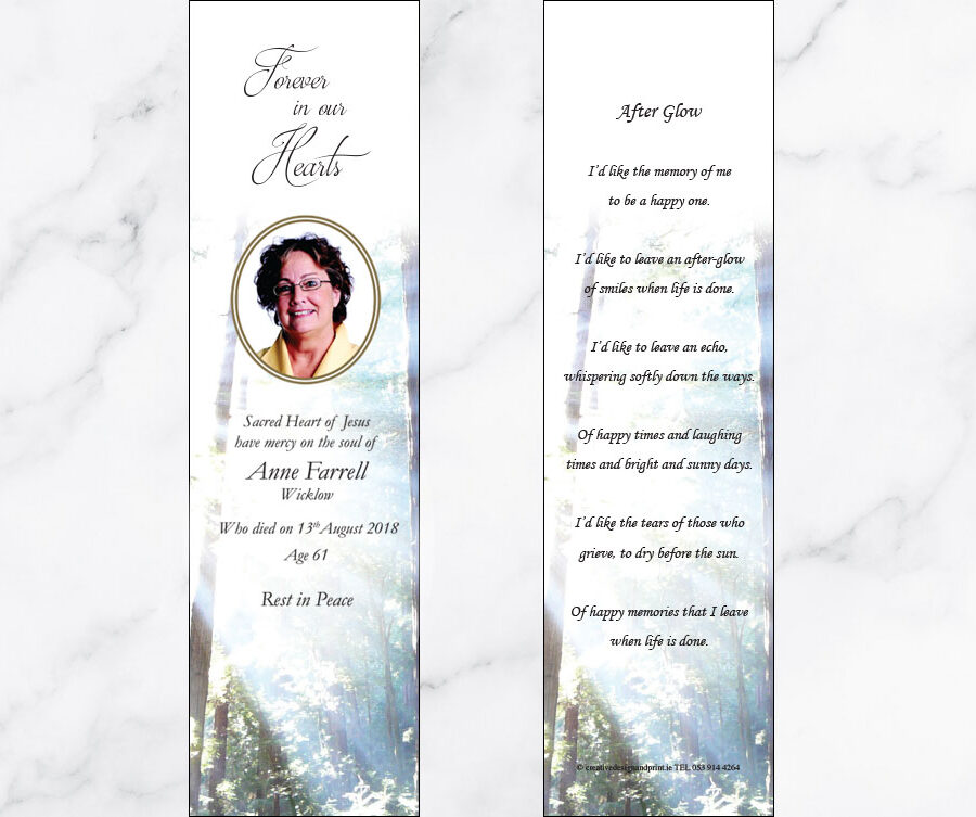forest sun memorial bookmarks