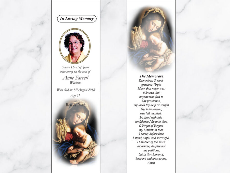Mary & Baby Jesus memorial bookmarks