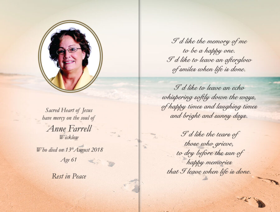 beach footsteps memorial cards