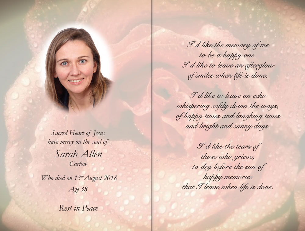 Memorial Card For Funeral Examples