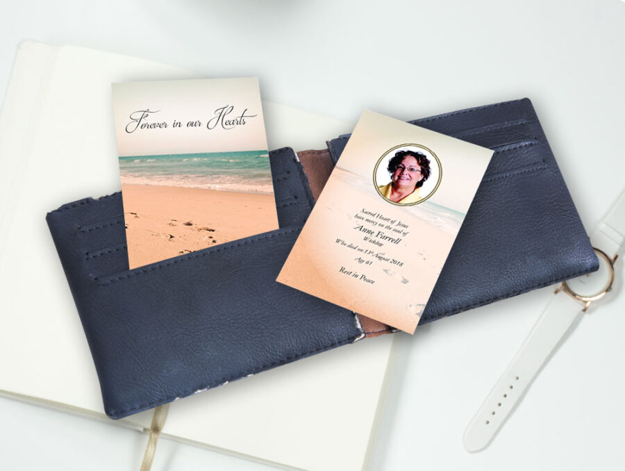 beach footsteps wallet cards