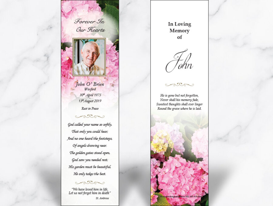 pink hydrangeas memorial bookmarks
