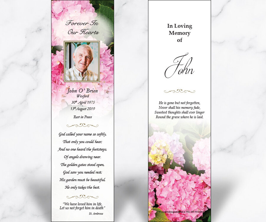 pink hydrangeas memorial bookmarks