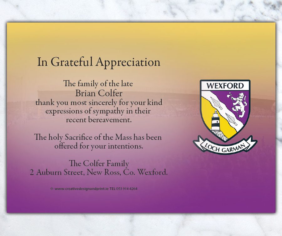 Wexford GAA Acknowledgement Cards