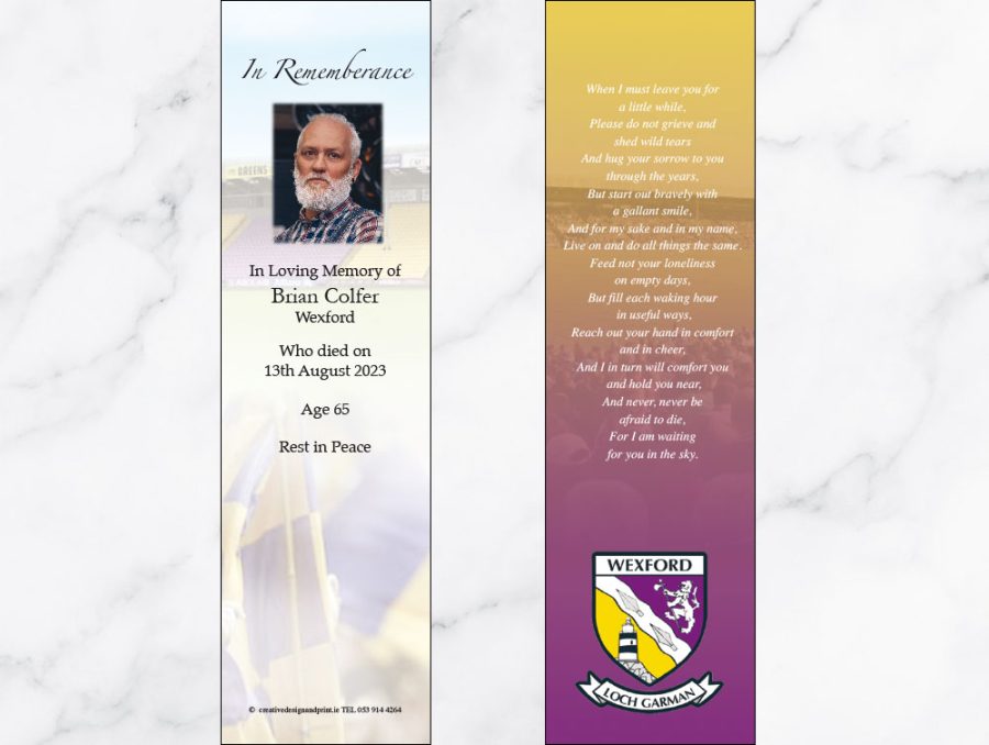 Wexford GAA Memorial Bookmarks