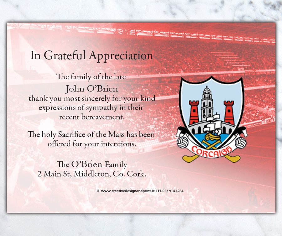 Cork GAA Acknowledgement Cards